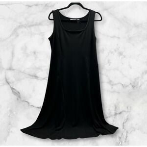 Susan Graver Midi Dress Women's Size PL Black Liquid Knit Sleeveless Tailored